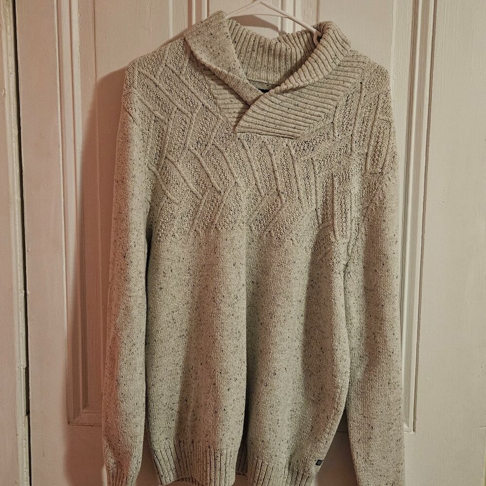 Chunky Cable Knit Shawl Collar Sweater